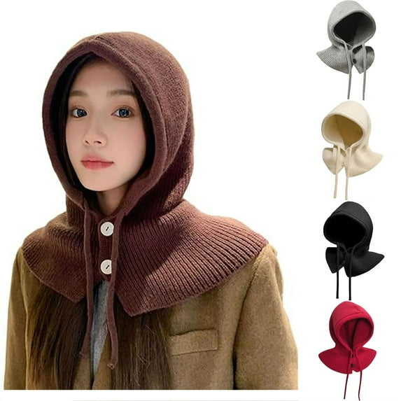 UTSJKR Balaclava Women Winter Hats Beanie Hat Slouchy Fleece Balaclavas Windproof Warm Hooded Scarf Hat for Women Men Red