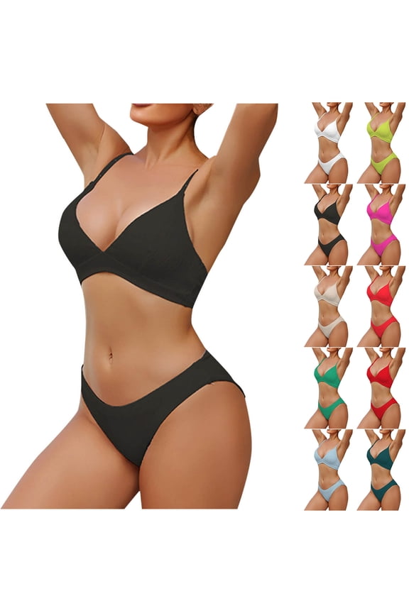 Bathing Suit for Women 2 Piece Bikini Swimsuits Tie Back Spaghetti Straps Bikini Tops High Cut Thong Swimwear Beige L