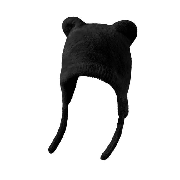 UTSJKR Bear Ear Beanie Cute Warm Knittd Beanies Y2k Beanie Hat Grunge Goth Y2k Accessories Crochet Hats for Women Winter Black