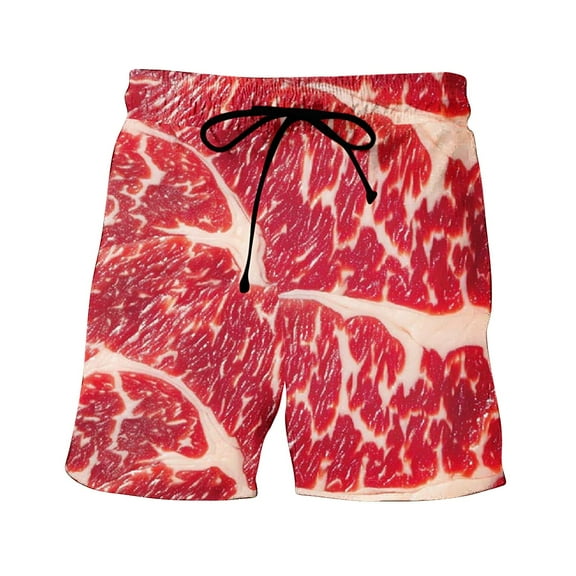 UTSJKR Beef Steak Texture Meat Men's Board Shorts Quick Dry Swim Trunks with Pockets Beach Trunks Bathing Suits Red 10