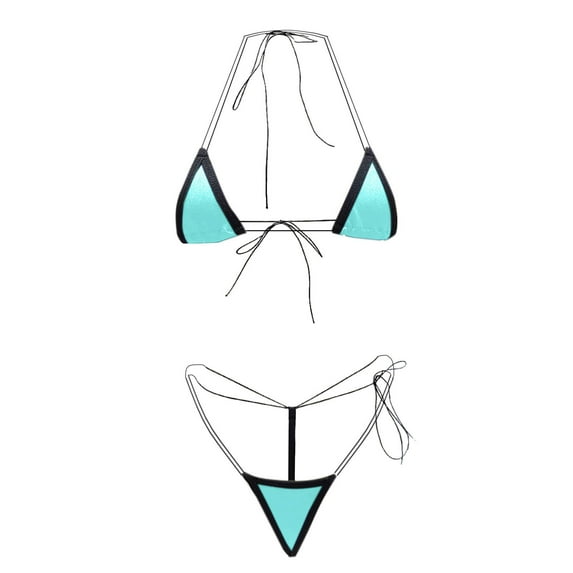 UTSJKR Bikini Set for Women Extreme Triangle Top G String Swearwear Sexy Multi Clour Tie Side Mini Bathing Suit Light Blue Free Size