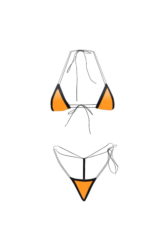 Bikini Set for Women Extreme Triangle Top G String Swearwear Sexy Multi Clour Tie Side Mini Bathing Suit Orange Free Size