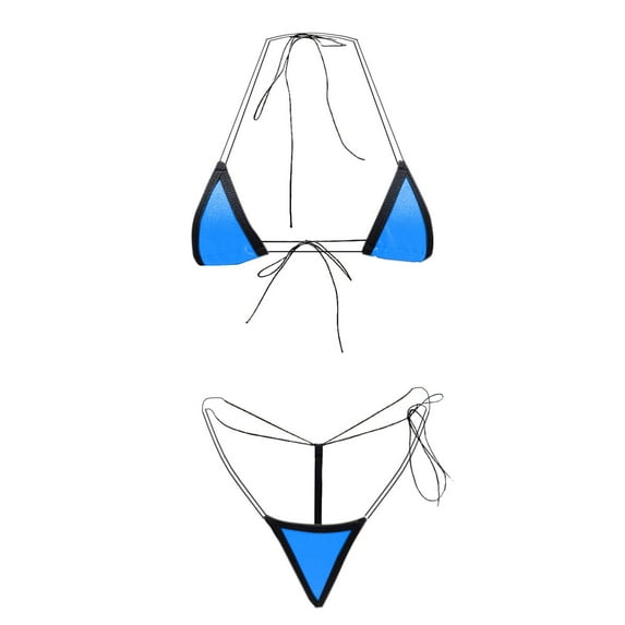 UTSJKR Bikini Set for Women Extreme Triangle Top G String Swearwear Sexy Multi Clour Tie Side Mini Bathing Suit Sky Blue Free Size