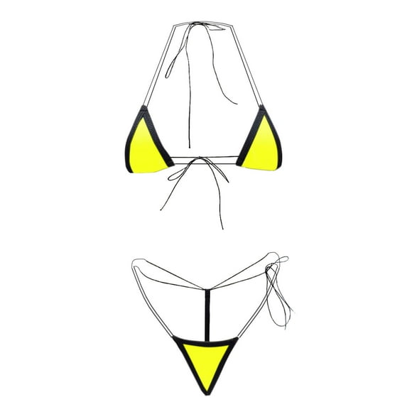 UTSJKR Bikini Set for Women Extreme Triangle Top G String Swearwear Sexy Multi Clour Tie Side Mini Bathing Suit Yellow Free Size