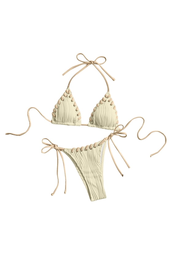 Bikini Sets for Women Sexy Cheeky Push up Triangle Top String Thong 2 Piece Bathing Suits Halter Ladies Swimsuit 2025 Beige S