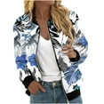 thumbnail image 1 of UTSJKR Bomber Jacket for Women 2024 Fall Fashion Floral Print Lightweight Comfy Jackets Trendy Oversized Zip Up Coat Outwear with Pockets Blue XL, 1 of 5