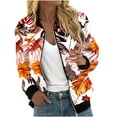 thumbnail image 1 of UTSJKR Bomber Jacket for Women 2024 Fall Fashion Floral Print Lightweight Comfy Jackets Trendy Oversized Zip Up Coat Outwear with Pockets Orange S, 1 of 5