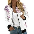 thumbnail image 1 of UTSJKR Bomber Jacket for Women 2024 Fall Fashion Floral Print Lightweight Comfy Jackets Trendy Oversized Zip Up Coat Outwear with Pockets Pink XXXXXL, 1 of 5