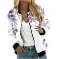 thumbnail image 1 of UTSJKR Bomber Jacket for Women 2024 Fall Fashion Floral Print Lightweight Comfy Jackets Trendy Oversized Zip Up Coat Outwear with Pockets Purple M, 1 of 5