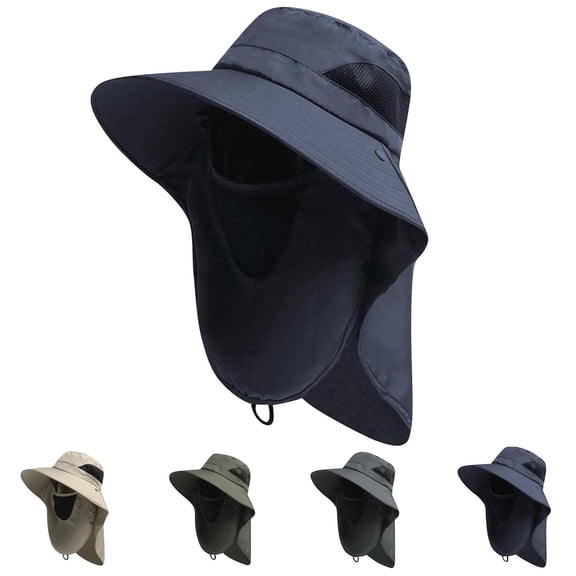 UTSJKR Bucket Hat Summer Outdoor Fishing Caps Men Wide Brim Protective Mask Thin Casual Hats Sports Climbing Sun Hats Navy