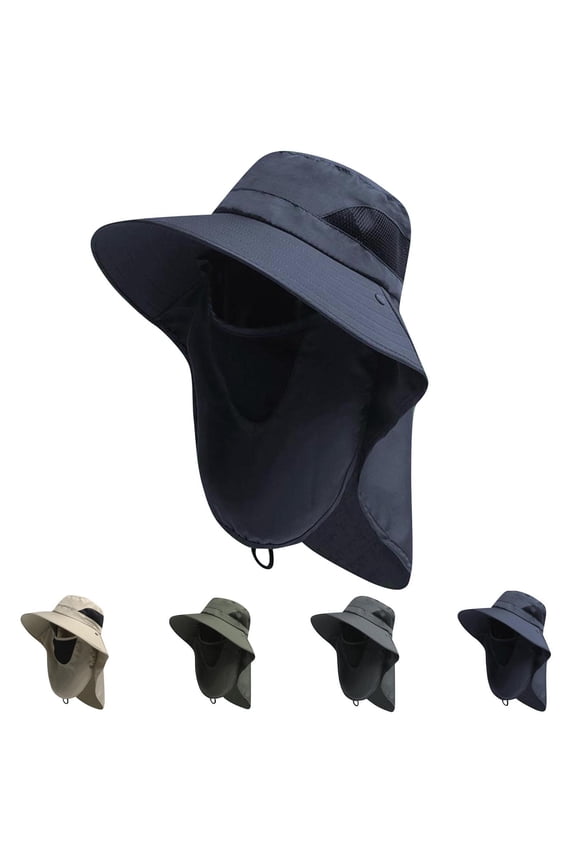 Bucket Hat Summer Outdoor Fishing Caps Men Wide Brim Protective Mask Thin Casual Hats Sports Climbing Sun Hats Navy