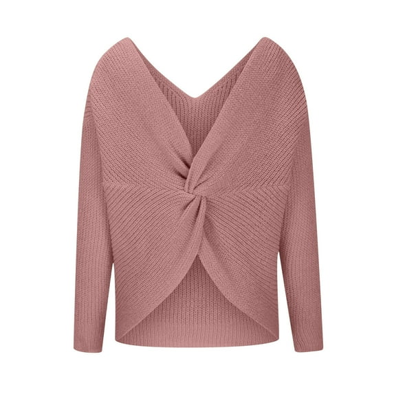 UTSJKR Cable Knit Sweaters for Women Classic Solid V Neck Pullover Tops Trendy Twist Loose Fit Cozy Jumper Fall Long Sleeve Sweaters 2024 Fashion Clothing Pink L