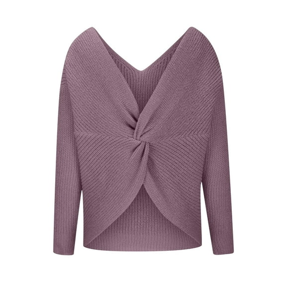 UTSJKR Cable Knit Sweaters for Women Classic Solid V Neck Pullover Tops Trendy Twist Loose Fit Cozy Jumper Fall Long Sleeve Sweaters 2024 Fashion Clothing Purple M