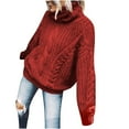 thumbnail image 1 of UTSJKR Cable Knit Sweaters for Women Deals Long Sleeve Sweaters 2024 Fall Fashion Clothing Classic Solid Turtleneck Pullover Tops Casual Loose Fit Oversized Chunky Jumper Knitwear Red L, 1 of 5