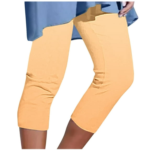 UTSJKR Capri Leggings for Women High Waisted Yoga Pants 2025 Fashion Solid Color Soft Lightweight Yoga Capris Cropped Pants Yellow XL