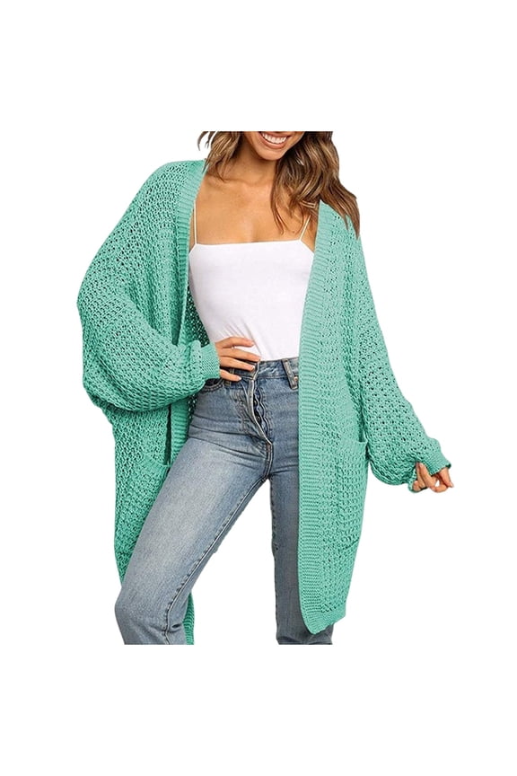 Cardigan Sweaters for Women Dressy 2025 Fall Waffle Knit Batwing Long Sleeve Cardigan Loose Open Front Sweater Coat Green M