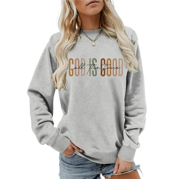 UTSJKR Christian Sweatshirts for Women, Religious Faith Crewneck Long Sleeve Shirts Ladies Tops Pullover Graphic Sweaters Gray XXL