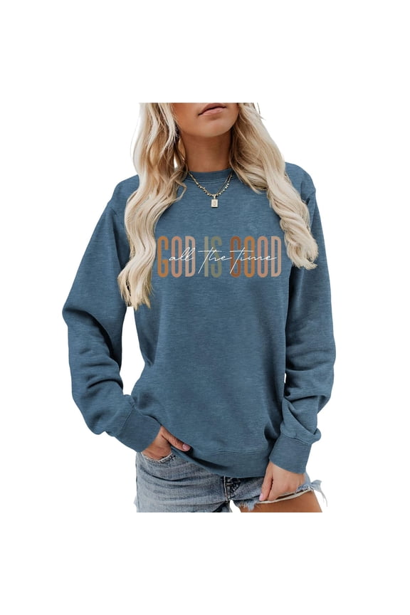 Christian Sweatshirts for Women, Religious Faith Crewneck Long Sleeve Shirts Ladies Tops Pullover Graphic Sweaters Navy L