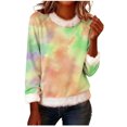 thumbnail image 1 of UTSJKR Christmas Sweatshirts for Women, Faux Fur Trim Casual Loose Long Sleeve Pullover Crewneck Long Sleeve Gradient Pullover Yellow XL, 1 of 5