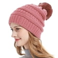 thumbnail image 1 of UTSJKR Chunky Baggy Warm Hat for Women, Cable Knit Slouchy Beanie Cap Winter Soft Comfy Ski Snow Hats with Faux Fur Pompom Pink, 1 of 2