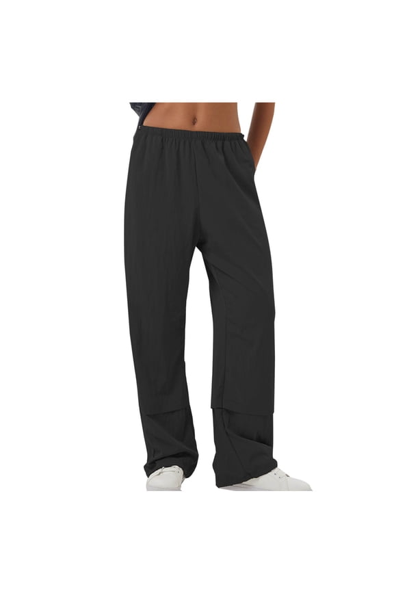 Baggy Sweatpants for Women with Pockets Fashion Cinch Bottom High Waisted Casual Athletic Joggers Black S