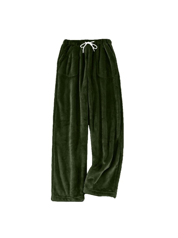 Plush Pajama Pants for Women Soft Fuzzy Lounge Pants Drawstring Comfy Fleece Sleepwear Pjs Bottoms Winter Loungewear Army Green L