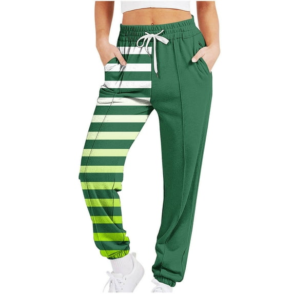 UTSJKR Sweatpants for Women Drawstring High Waist Striped Gradient Cinch Bottom Sports Pants Baggy Workout Fleece Joggers Lounge Pants Green XXL