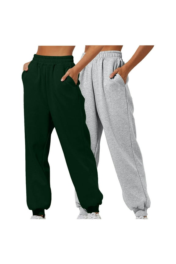 Women's 2 Pc Sweatpants High Waist Elastic Waistband Jogger Pants Loose Fit Comfy Trousers for Running Workout Gym Sports Yoga Daily Wear Green M