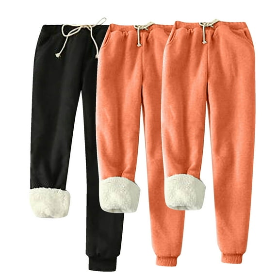 UTSJKR Clearance Women's 3 Pc Winter Warm Fleece Joggers Track Pants Sherpa Lined Sweatpants Classic Solid Athletic Active Lounge Pants Black XL
