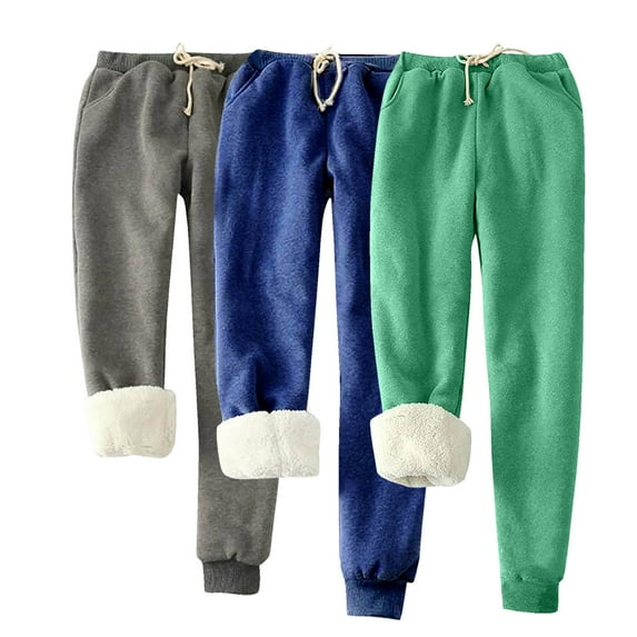 UTSJKR Clearance Women's 3 Pc Winter Warm Fleece Joggers Track Pants Sherpa Lined Sweatpants Classic Solid Athletic Active Lounge Pants Green XL