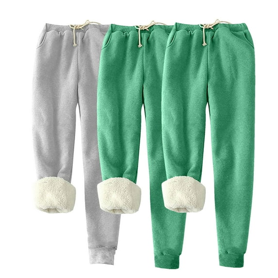UTSJKR Clearance Women's 3 Pc Winter Warm Fleece Joggers Track Pants Sherpa Lined Sweatpants Classic Solid Athletic Active Lounge Pants Green XXXL