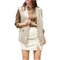 thumbnail image 1 of UTSJKR Women's Faux Leather Vests Fashion Sleeveless Blazer Open Front Solid Color Outerwear Jacket Beige XXXL, 1 of 7