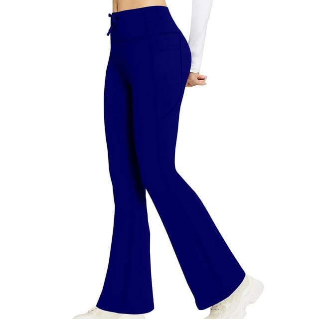 UTSJKR Clearance Women's Flare Yoga Pants Drawstring Flare Leggings High Waisted Tummy Control Workout Casual Bootcut Pants Blue L