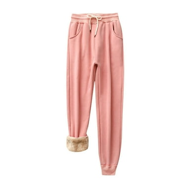 UTSJKR Clearance Women's Fleece Lined Sweatpants Winter Warm Jogger Pants Elastic Waist Trousers Comfortable Lounge Pants Pink M