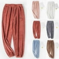 thumbnail image 1 of UTSJKR Women's Fleece Pajama Pants Soft Cozy Sleep Lounge Pants Comfy Sleepwear Elastic Waist Drawstring Winter Warm Long Lounge Bottoms Khaki L, 1 of 4