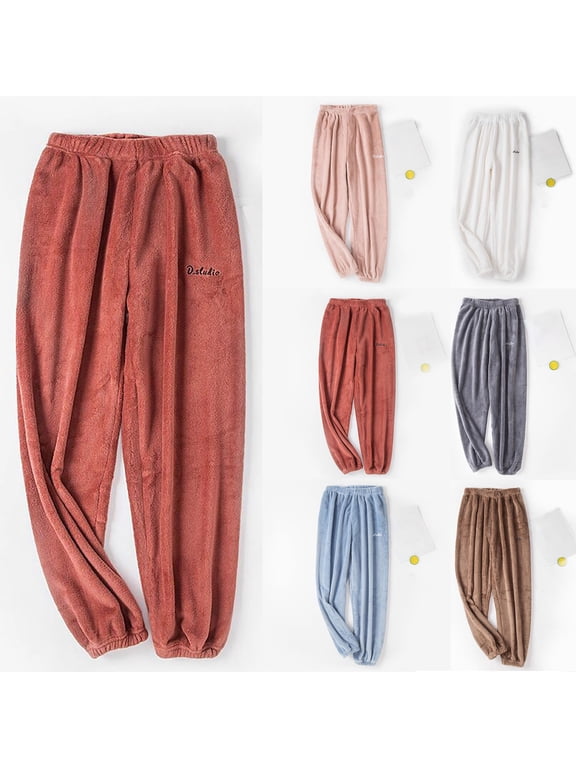 Women's Fleece Pajama Pants Soft Cozy Sleep Lounge Pants Comfy Sleepwear Elastic Waist Drawstring Winter Warm Long Lounge Bottoms Khaki L