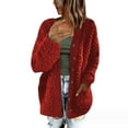 thumbnail image 1 of UTSJKR Women's Fuzzy Fleece Cardigan Long Sleeve Button Down Oversized Sherpa Jacket Warm Winter Coat Soft Cozy Outwear Red XXXXL, 1 of 5