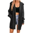 thumbnail image 1 of UTSJKR Women's Hooded Cardigan Sweater Button Front Knit Long Sleeve Oversized Loose Fit Sweater Coat Winter Warm Cardigan Outwear Top Black S, 1 of 4