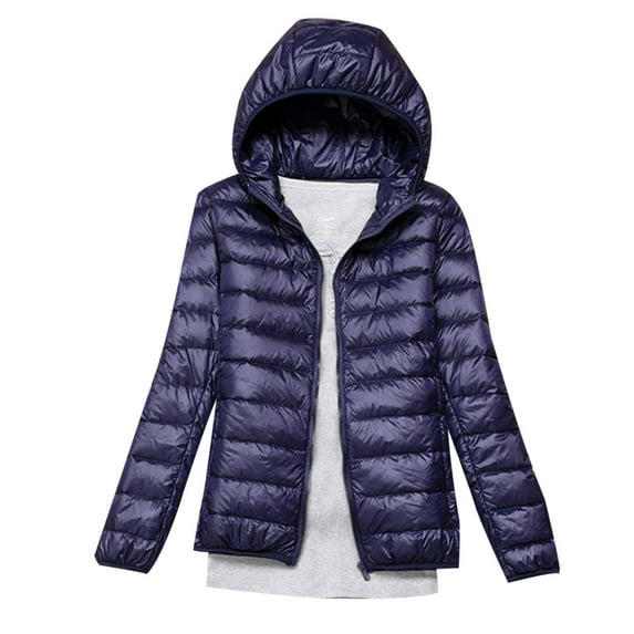 UTSJKR Women's Lightweight Down Jacket Hooded Packable Puffer Coat Winter Warm Outwear Solid Color Slim Fit Lightweight Jacket Navy S