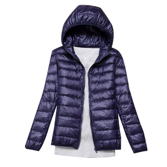 UTSJKR Women's Lightweight Down Jacket Hooded Packable Puffer Coat Winter Warm Outwear Solid Color Slim Fit Lightweight Jacket Navy XXXL