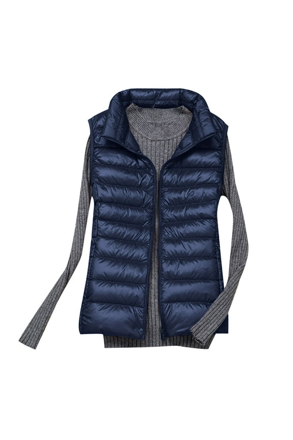 Women's Lightweight Down Vests Sleeveless Puffer Jacket Winter Warm Packable Vests Warm Outwear Navy M