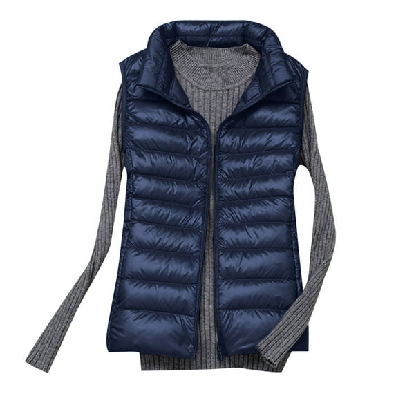 UTSJKR Clearance Women's Lightweight Down Vests Sleeveless Puffer Jacket Winter Warm Packable Vests Warm Outwear Navy S