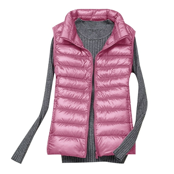UTSJKR Women's Lightweight Down Vests Sleeveless Puffer Jacket Winter Warm Packable Vests Warm Outwear Pink M