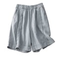 thumbnail image 1 of UTSJKR Clearance Women's Linen Shorts with Pockets Elastic Waist Drawstring Summer Beach Shorts Solid Loose Fit Roll-Up Hem Plus Size Shorts, 1 of 6