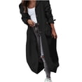 thumbnail image 1 of UTSJKR Clearance Women's Long Sleeve Button Down Hooded Jacket Loose Fit Longline Trench Coat Oversized Open Front Duster Jacket Outwear Black L, 1 of 7