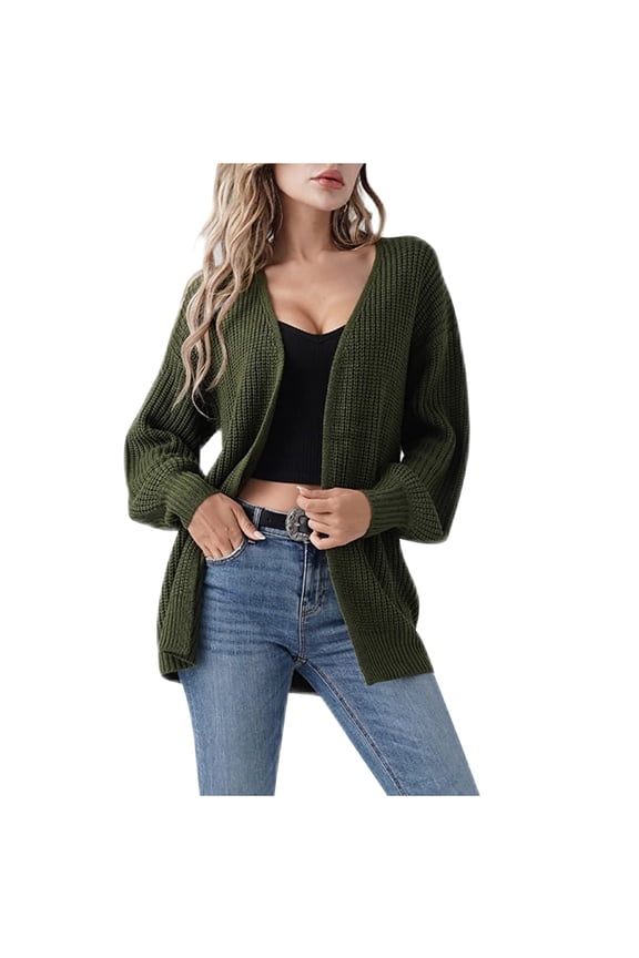 Women's Long Sleeve Knit Cardigan Open Front Loose Fit Sweater Chunky Knit Long Cardigan Oversized Sweater Soft Warm Coat Army Green L