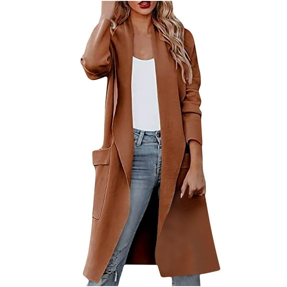 UTSJKR Women's Long Sleeve Open Front Cardigan Coat Loose Fit Solid Color Oversized Long Sweater Outwear Jacket Brown M