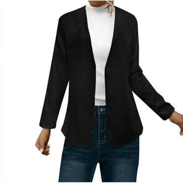 UTSJKR Clearance Women's Open Front Jacket Long Sleeve Cardigan Lightweight Solid Color Office Work Cardigan Jacket Black L