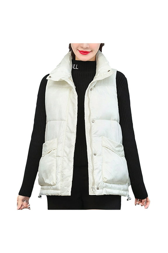Women's Puffer Vests Winter Warm Sleeveless Jacket Outwear Padded Lightweight Vests with Pockets White M