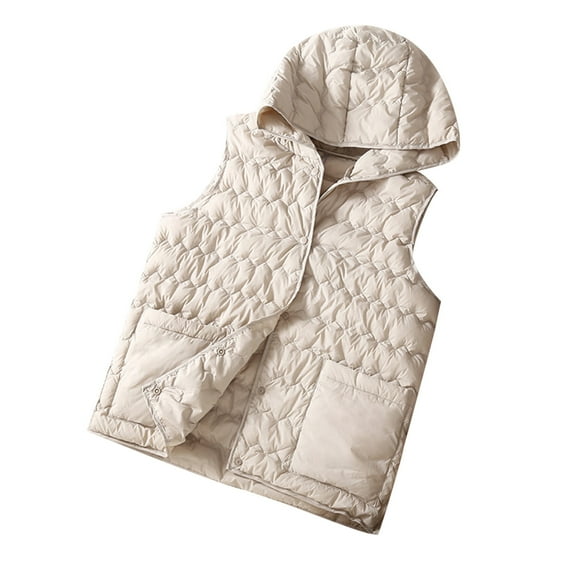 UTSJKR Women's Quilted Gilet Vests Lightweight Sleeveless Puffer Jackets Stand Collar Warm WaistCoatsWinter Outwear with Pockets Beige M